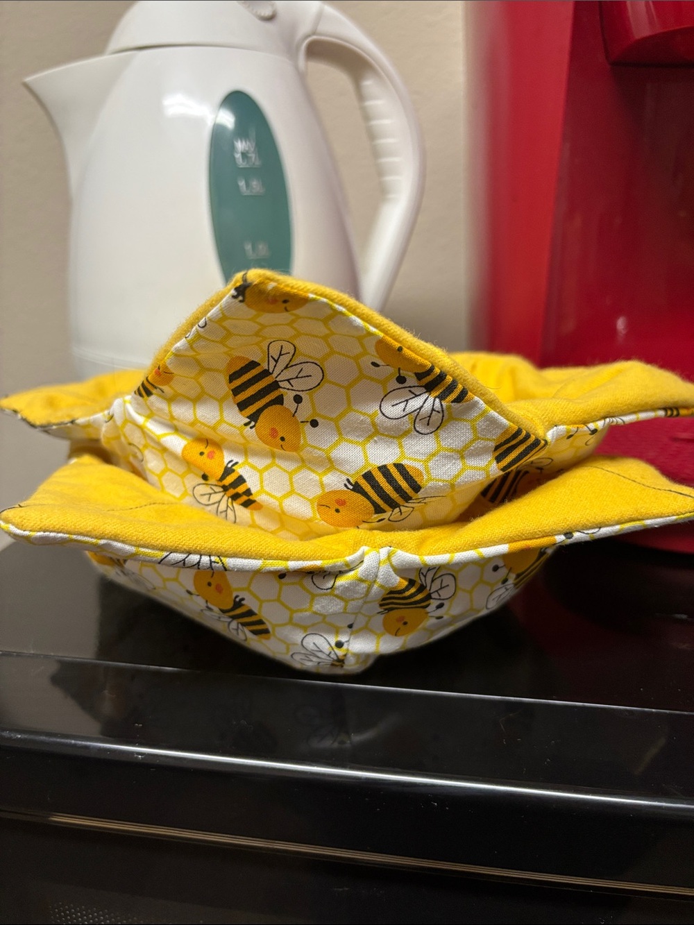 Hand Crafted Yellow Bee Print Fabric Bowl Cozy Set of 2!